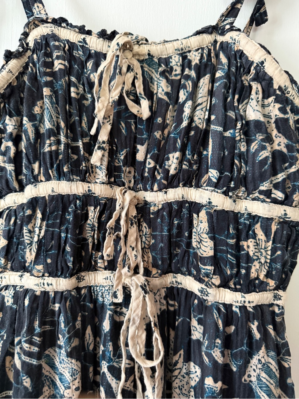 Ulla Johnson Black and Cream Floral Tie-Shoulder Midi Dress - Picture 4 of 7